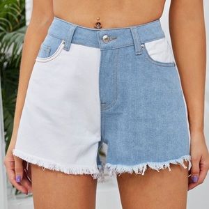 Color blocked denim shorts